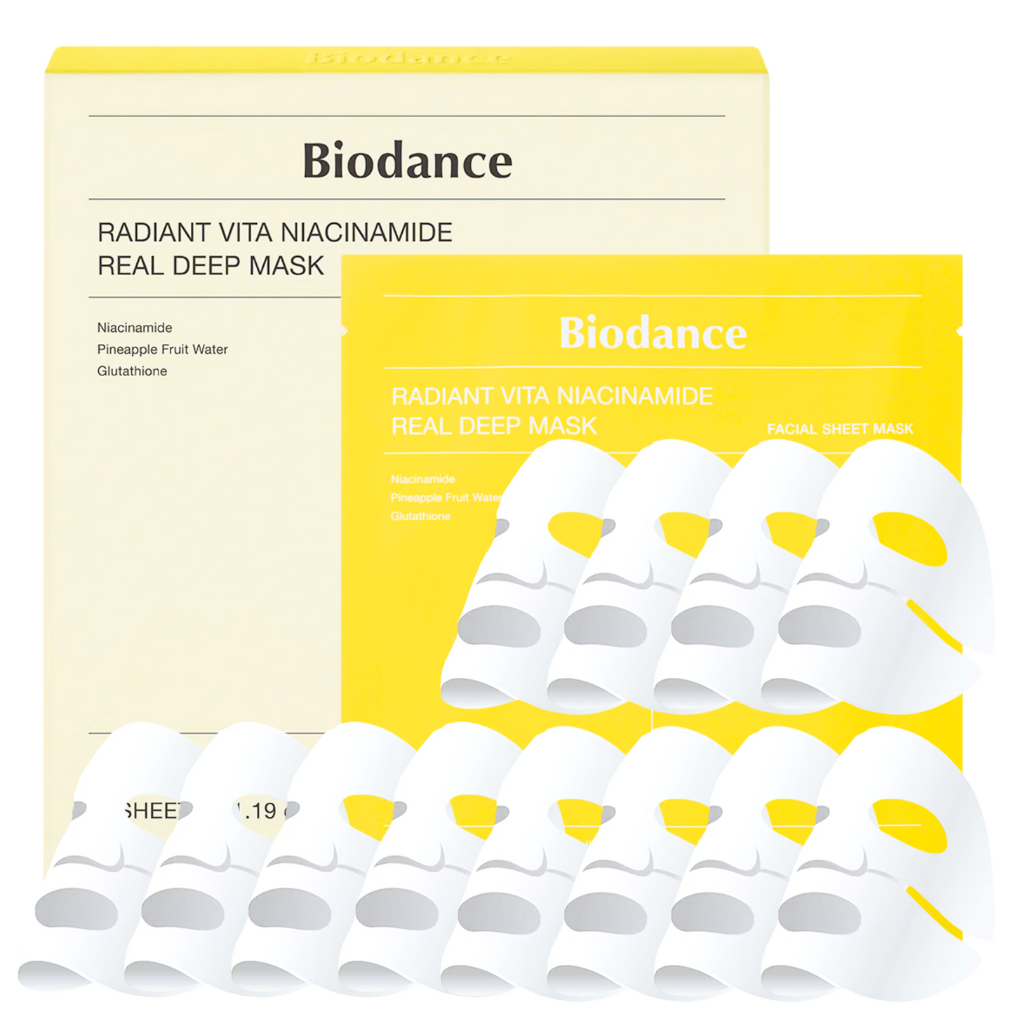 Biodance Radiant Vita Niacinamide Maske im 12er-Pack – beruhigt Rötungen und verleiht strahlende Haut