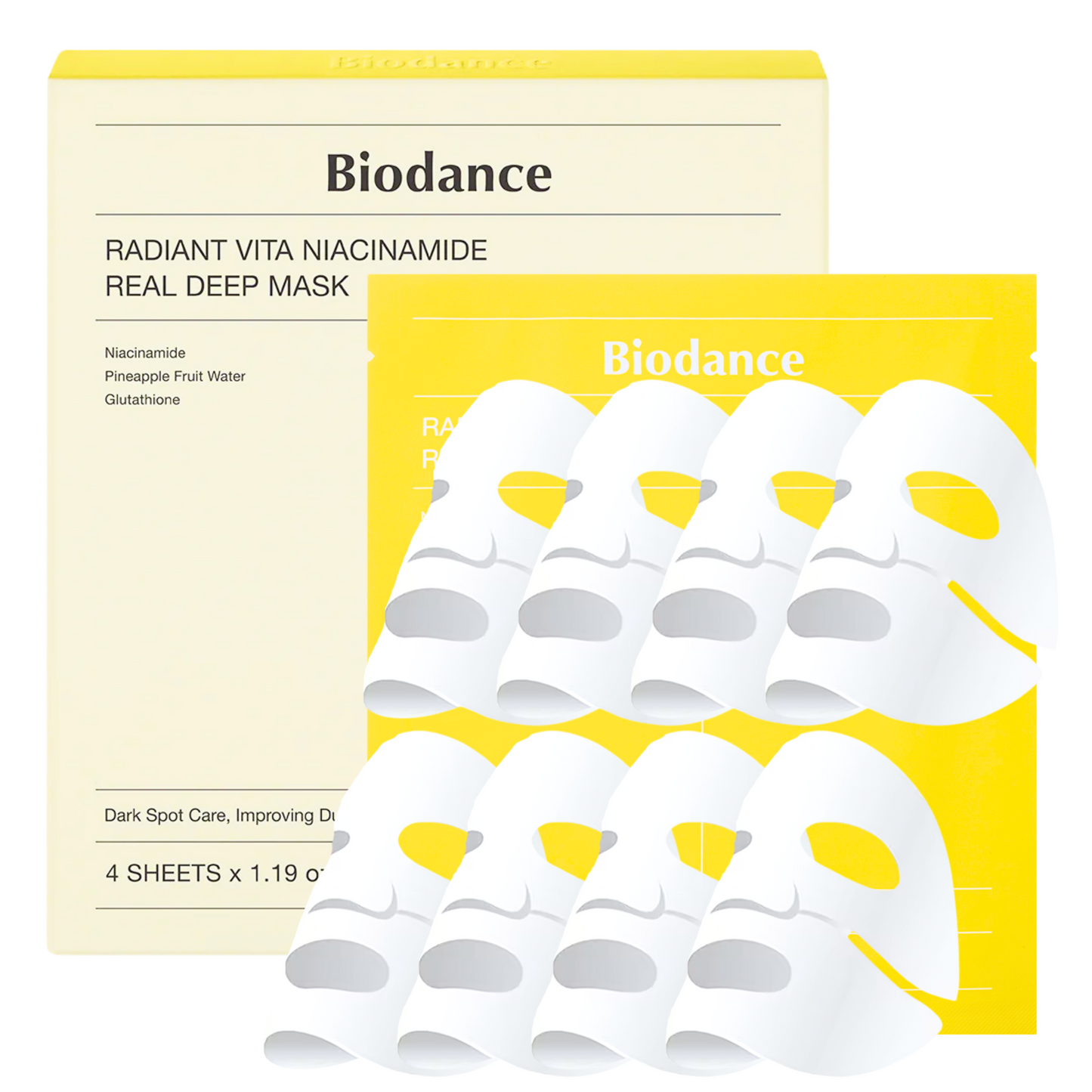 Biodance Radiant Vita Niacinamide Maske im 8er-Pack – beruhigt Rötungen und verleiht strahlende Haut