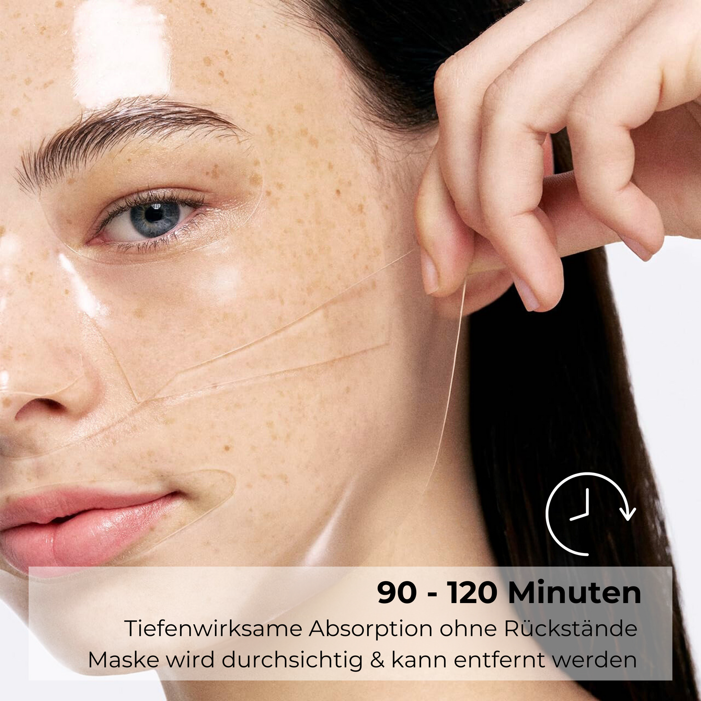 Biodance Radiant Vita Niacinamide Maske nach 90 Minuten – wird transparent und vollständig von der Haut aufgenommen