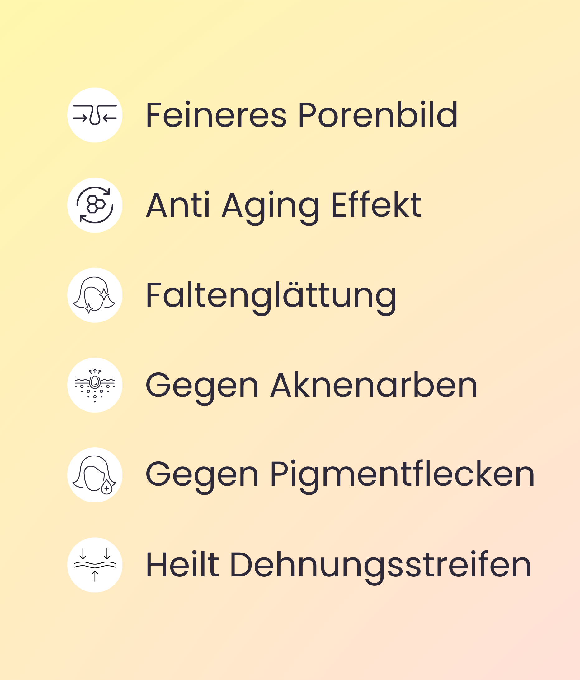 Vorteile und mögliche kosmetische Behandlungserfolge mit dem Dermapen / Microneedling Pen: feineres Porenbild mit kleineren Hautporen, nachhaltiger Anti Aging Effekt durch Hauterneuerung und Zellregeneration (durch die Mesotherapie), Glättung von Falten und Linien, Verringerung der Sichtbarkeit von tiefen Aknenarben und Akne-Malen durch Neubildung von Kollagen, Reduzierung von Pigmentflecken durch Bildung neuer Hautpigmente, Reduzierung von Dehnungsstreifen durch Neubildung der Hautzellen