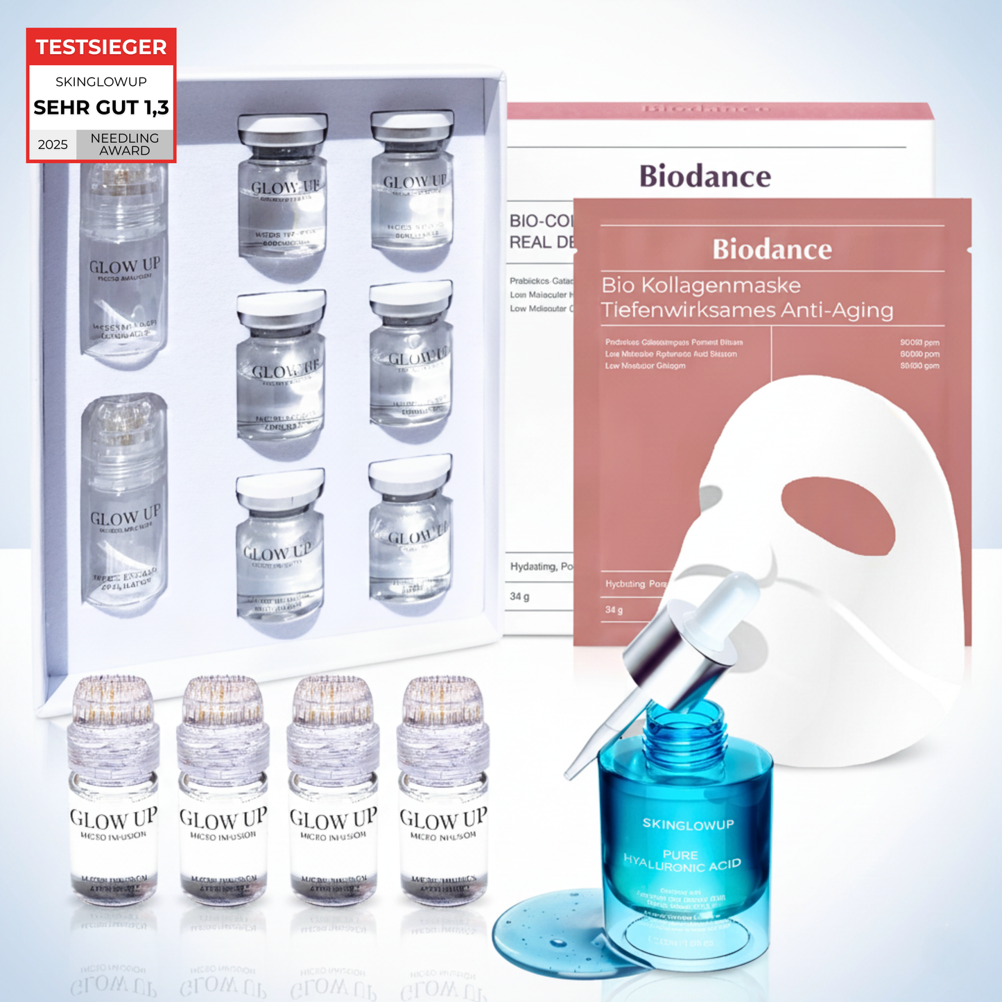 Micro Infusion System Glow Up mit 6-Wochen-Kur und Biodance Kollagenmasken für intensive Anti-Aging Pflege