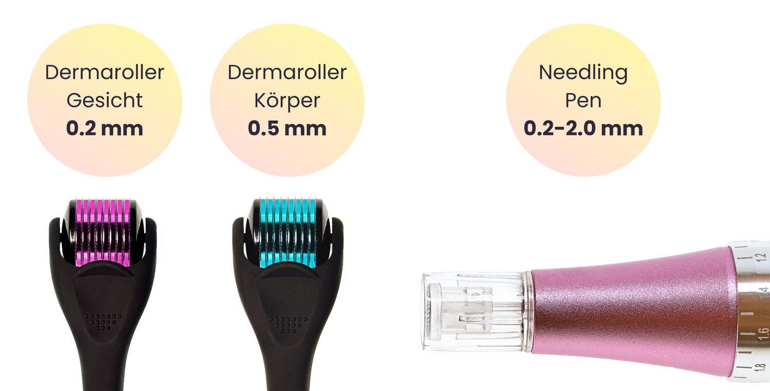 Microneedling Nadeltiefe Dermaroller und Dermapen von SkinGlowup in der Übersicht