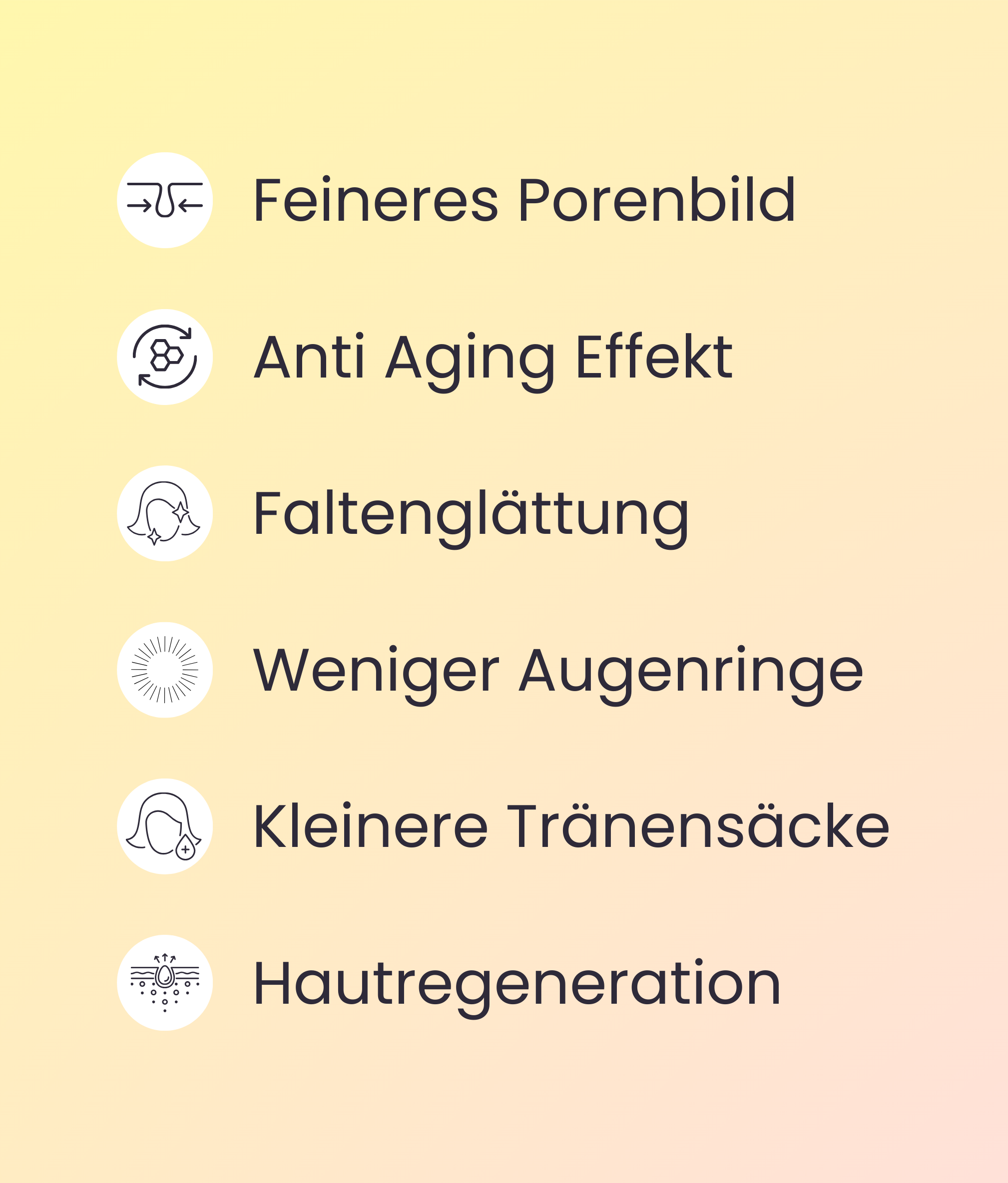 Banner mit Vorteilen und möglichen Behandlungserfolgen von Microneedling Dermarollern: feineres Porenbild mit verkleinerten Poren, natürlicher Anti Aging Effekt ohne künstliche Eingriffe durch Kollageninduktionstherapie (CIT), Faltenglättung und Reduktion feiner Linien durch Neubildung von Kollagen, Hyaluronsäure und Elastin, weniger Augenringe und Krähenfüße unter den Augen, kleine Tränensäcke dank Zellregeneration, natürliche Hautregeneration durch Microneedling
