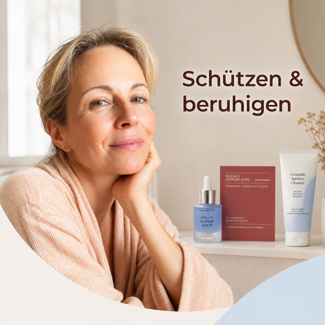 Microneedling Pflege danach mit GHK-Cu Serum, Kollagenmaske und mildem Ceramide Barriere Cleanser