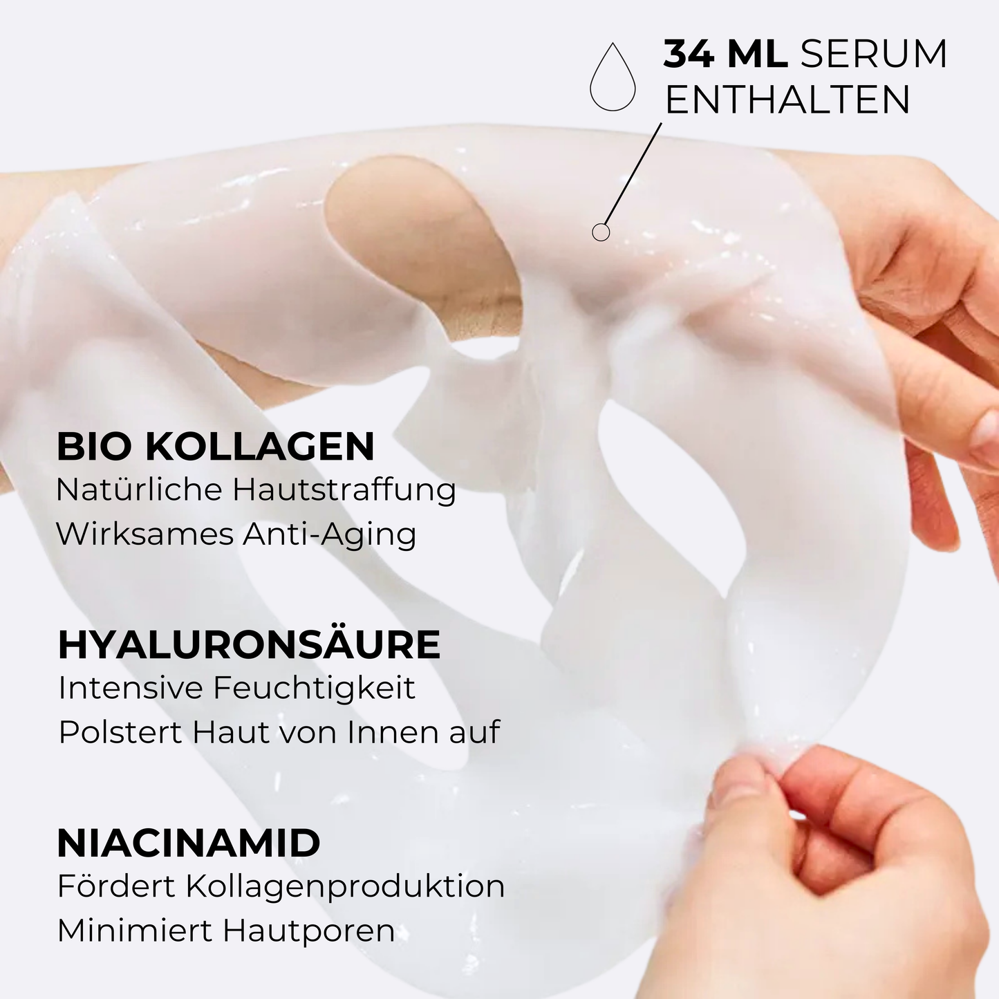 Kollagen Tuchmaske mit Hyaluronsäure und Anti-Aging Wirkstoffen für strahlende Haut