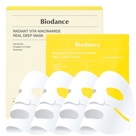 Biodance Radiant Vita Niacinamide Maske im 4er-Pack – beruhigt Rötungen und verleiht strahlende Haut