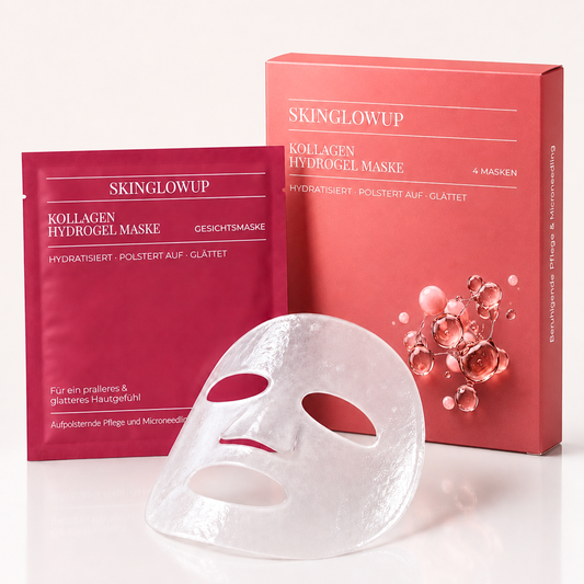 Kollagen Hydrogel Maske von SkinGlowUp, 4er Pack mit transparenter Gesichtsmaske und Verpackung