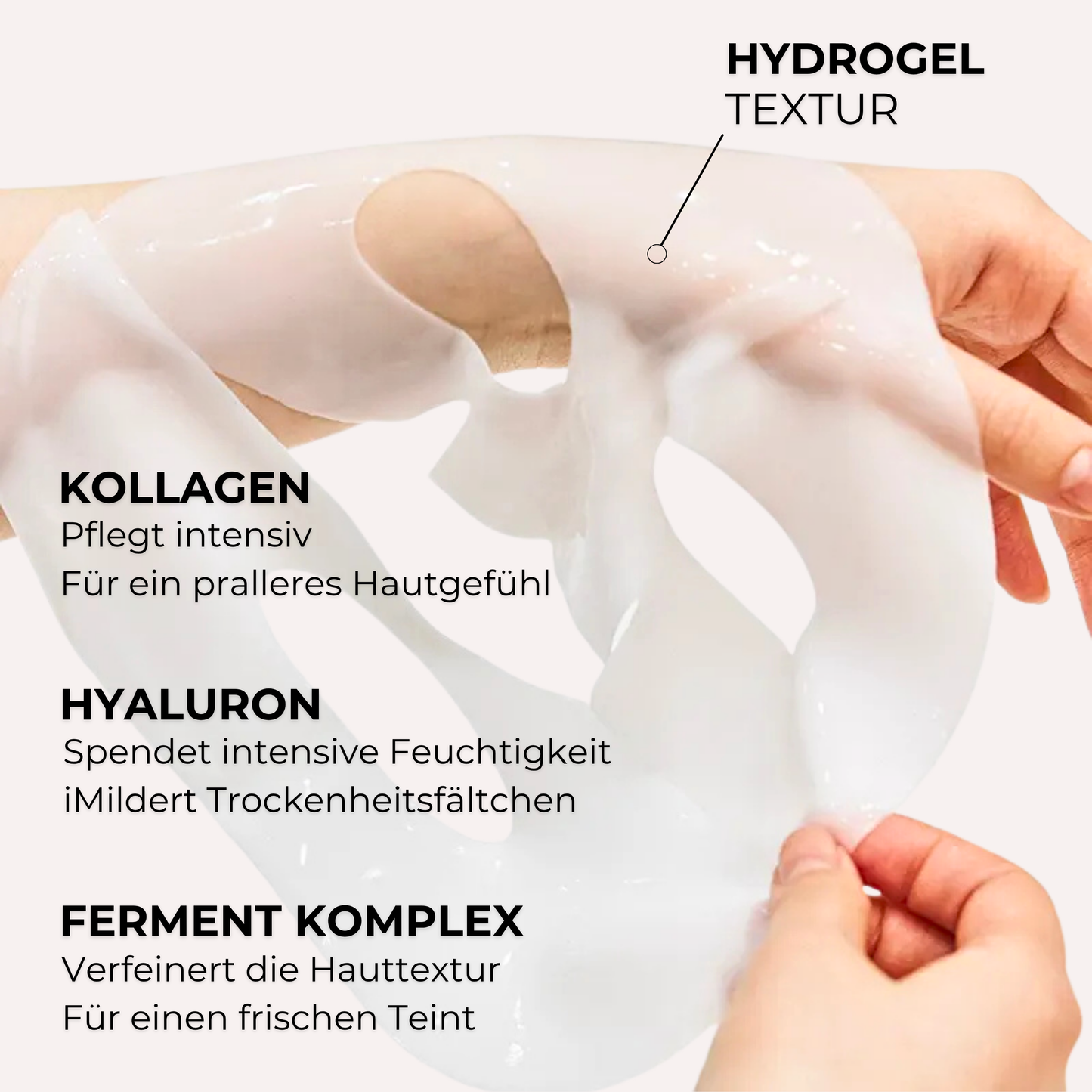 Transparente Hydrogel Maske mit Kollagen, Hyaluron und Ferment Komplex für pralle Haut