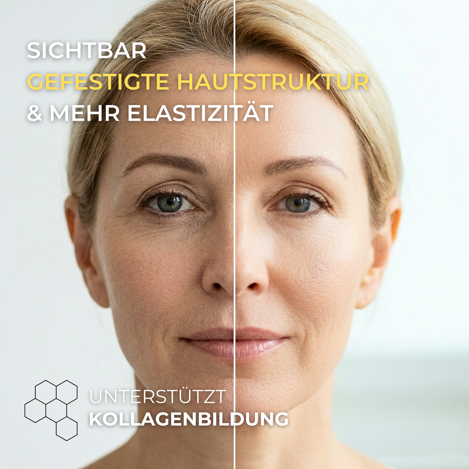 Vergleich der Hautstruktur vor und nach Anwendung eines GHK-Cu Kupferpeptid Serums mit verbesserter Elastizität