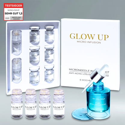 Glow Up Micro Infusion Kit für straffere Haut – 6 Anwendungen mit vergoldeten Nadeln und Serum