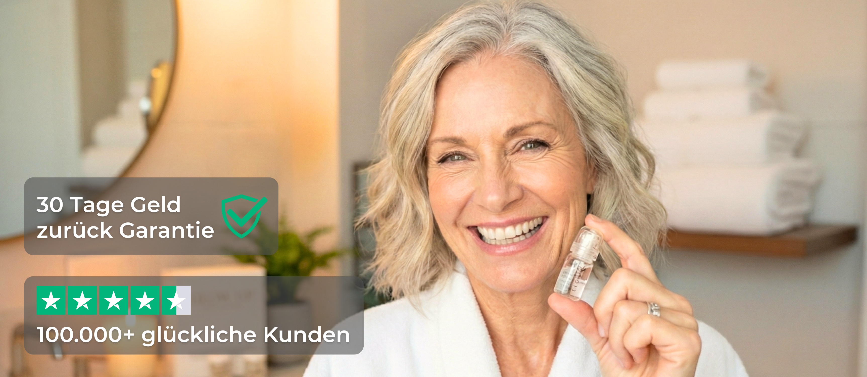 micro infusion von skinglowup für glatte Haut und strahlenden Teint, Frau im Badezimmer wendet zuhause Micro Infusion System an