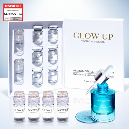 Glow Up Micro Infusion Kit für straffere Haut – 6 Anwendungen mit vergoldeten Nadeln und Serum