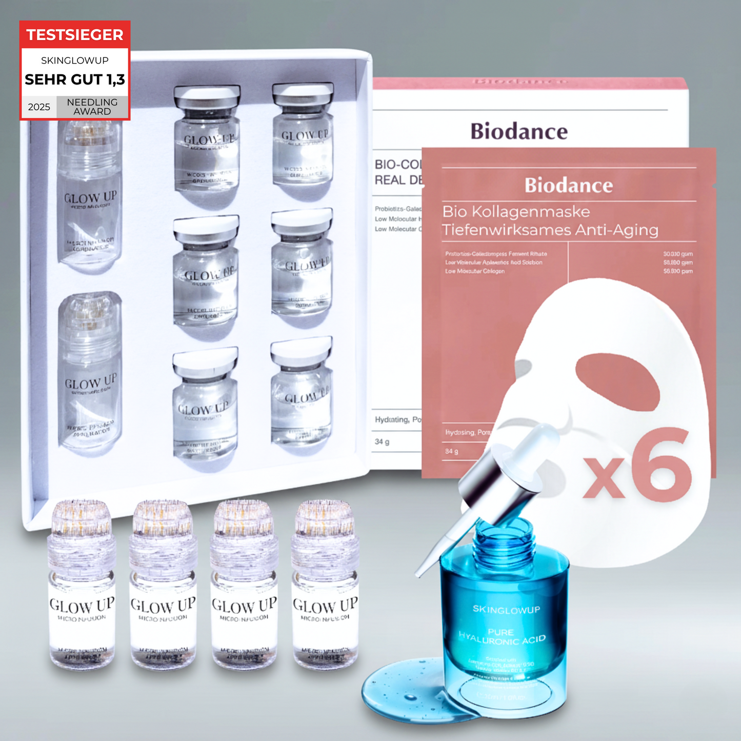 Micro Infusion System Glow Up mit 6-Wochen-Kur und Biodance Kollagenmasken für intensive Anti-Aging Pflege