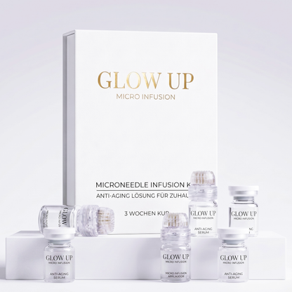 Micro Infusion System 3-Wochen-Kur – Glow Up Set mit vergoldeten Nadeln und Hyaluron Serum für Faltenreduzierung