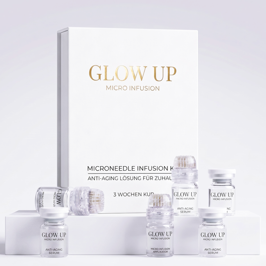 Micro Infusion System 3-Wochen-Kur – Glow Up Set mit vergoldeten Nadeln und Hyaluron Serum für Faltenreduzierung