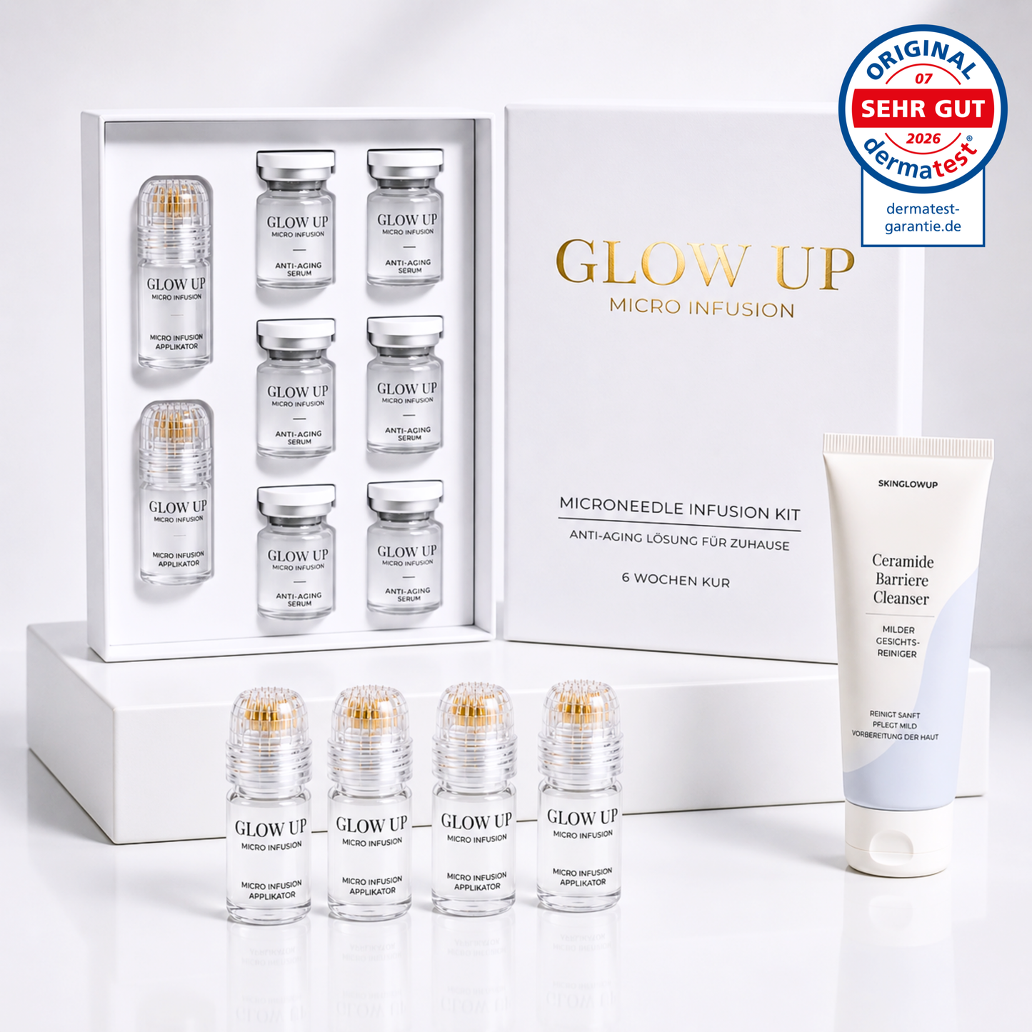 Glow Up Micro Infusion Kit für straffere Haut – 6 Anwendungen mit vergoldeten Nadeln und Serum