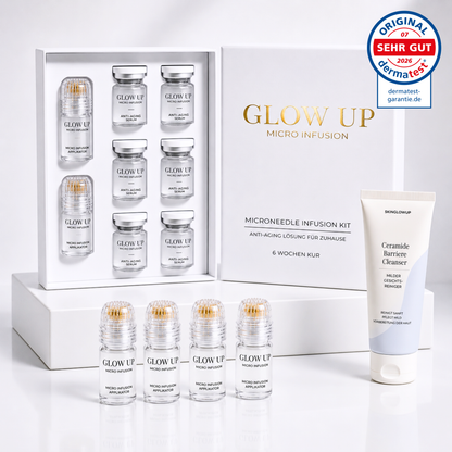 Glow Up Micro Infusion Kit für straffere Haut – 6 Anwendungen mit vergoldeten Nadeln und Serum