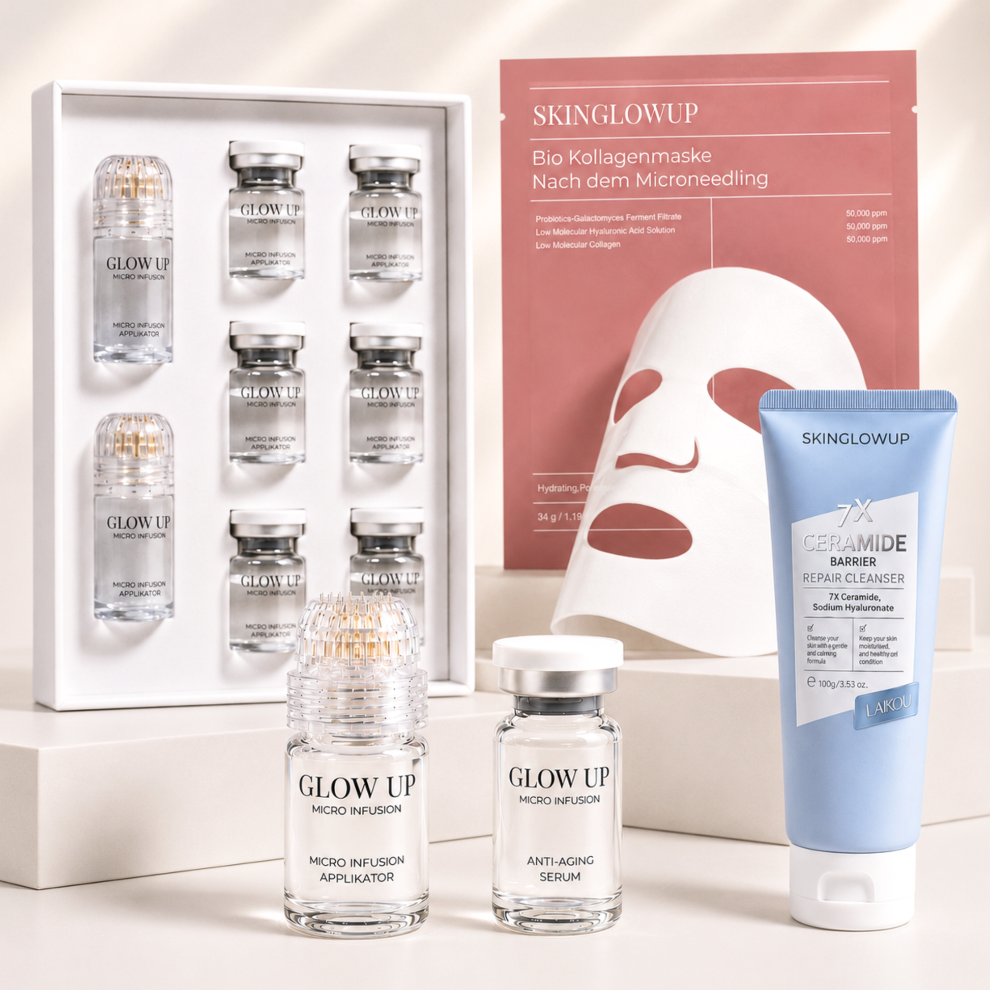 Micro Infusion System Glow Up mit 6-Wochen-Kur und Biodance Kollagenmasken für intensive Anti-Aging Pflege