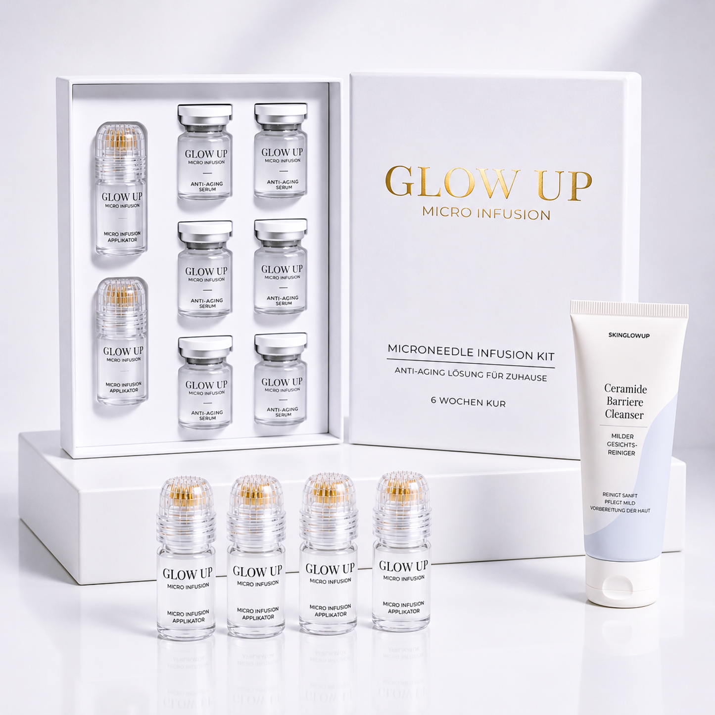 Glow Up Micro Infusion Kit für straffere Haut – 6 Anwendungen mit vergoldeten Nadeln und Serum
