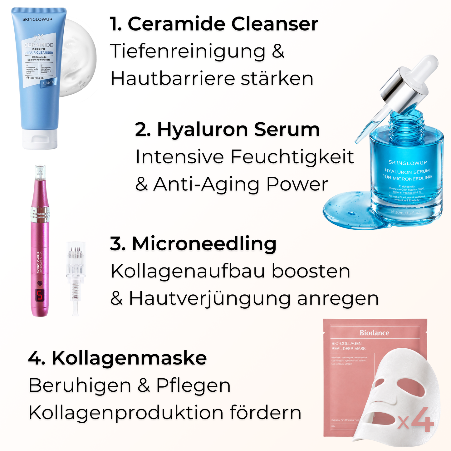 Microneedling Pen Komplett Set für zuhause ᐅ Deine einfache Routine gegen erste Falten & Linien