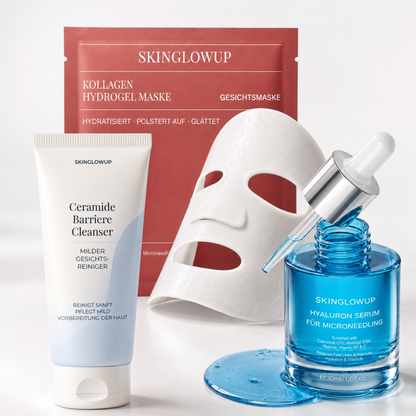 Microneedling Pflege Set mit Ceramide Cleanser, Hyaluron Serum und Kollagen Hydrogel Maske
