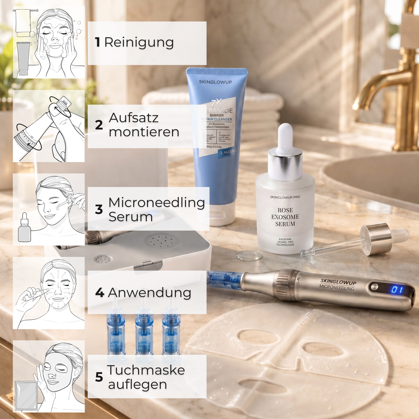 Microneedling Pen Komplett Set PRO ᐅ Die intensive Routine für straffe & jugendliche Haut