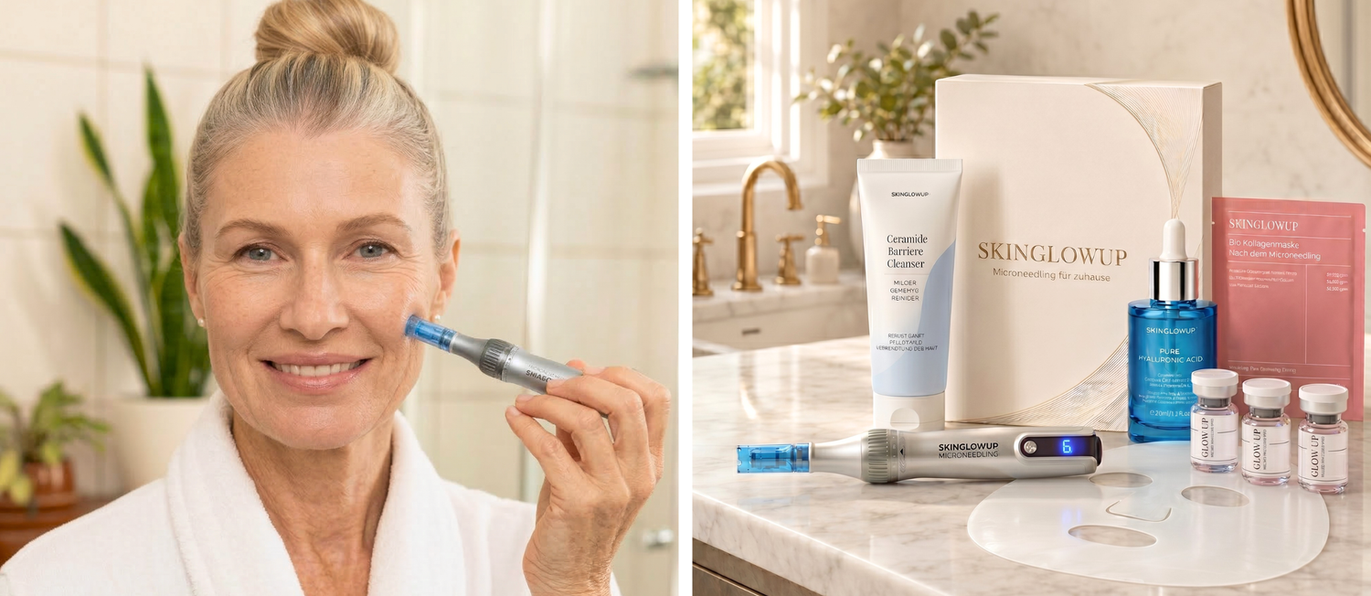 Microneedling Set für zuhause mit Dermapen, Serum und Pflege