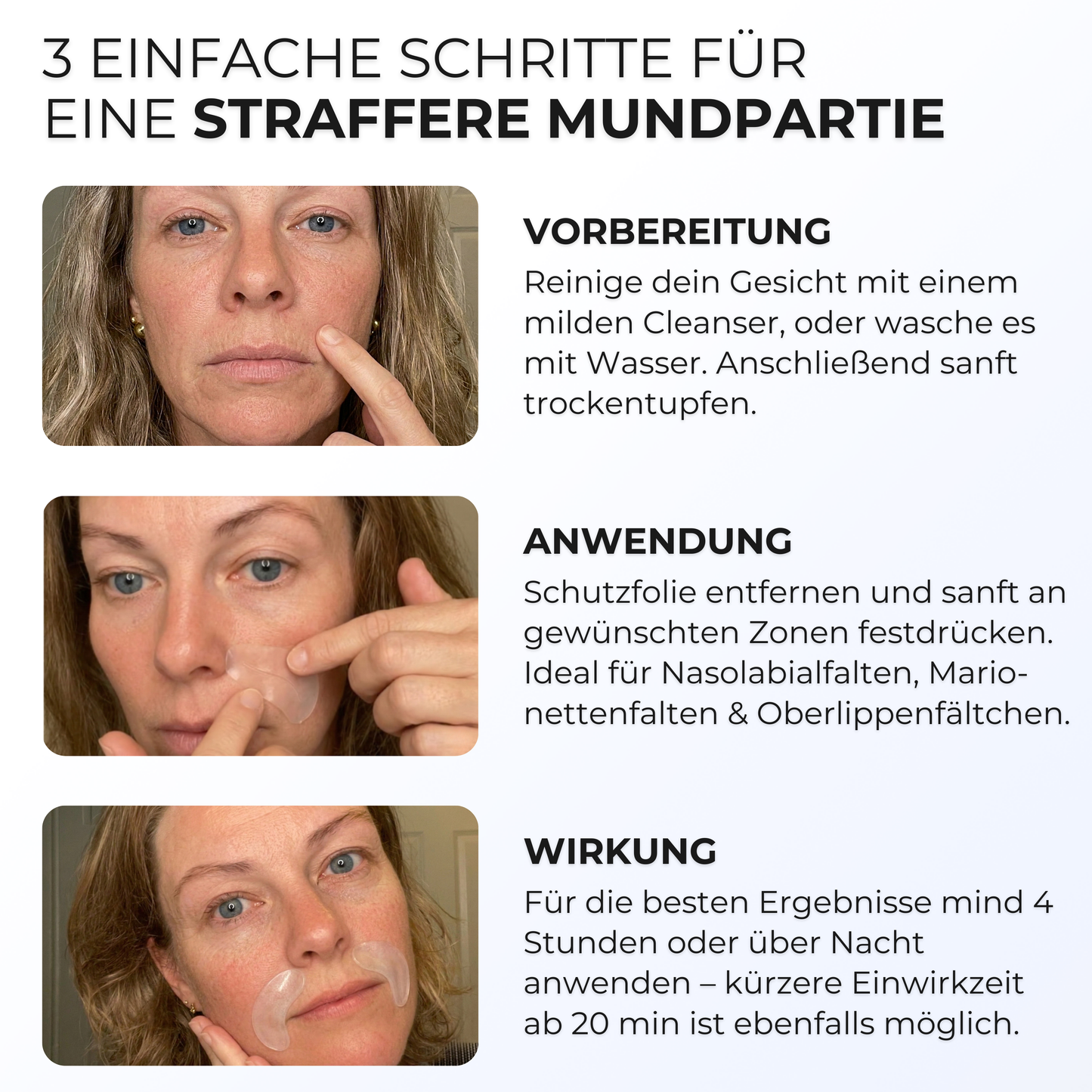 Mundpatches Anwendung in 3 Schritten