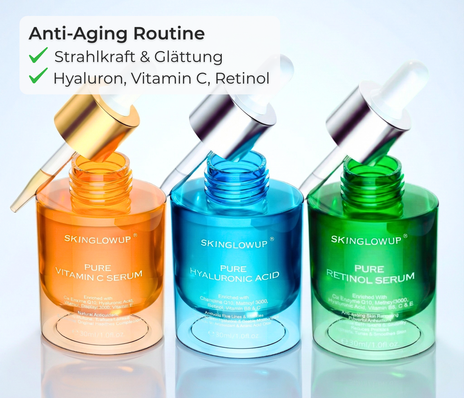 Anti-Aging Microneedling Seren Set mit Hyaluron, Vitamin C und Retinol für strahlende, glatte Haut